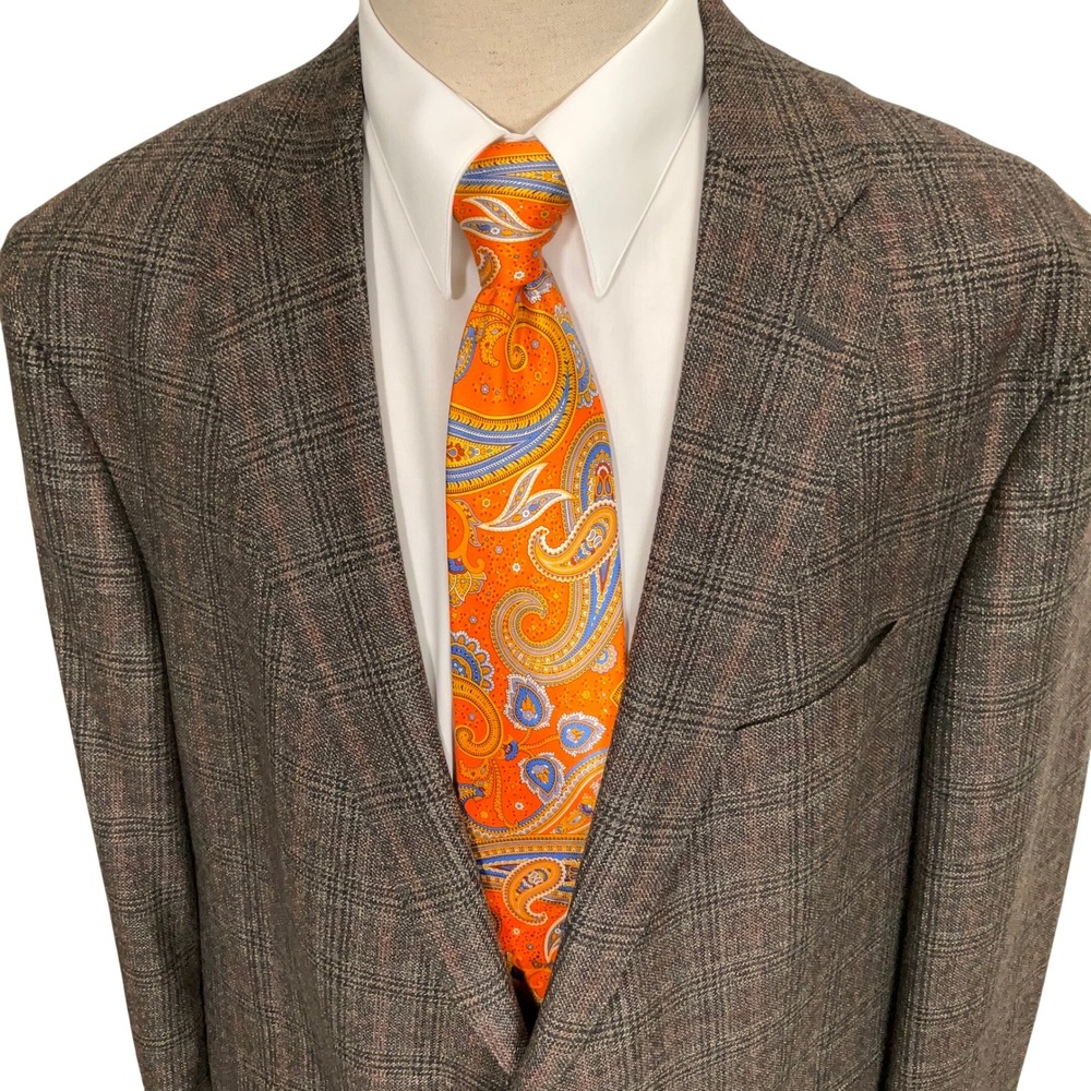 Hart Schaffner Marx Blazer Mens 50R Brown Glen Plaid 2-Button Jacket USA VTG